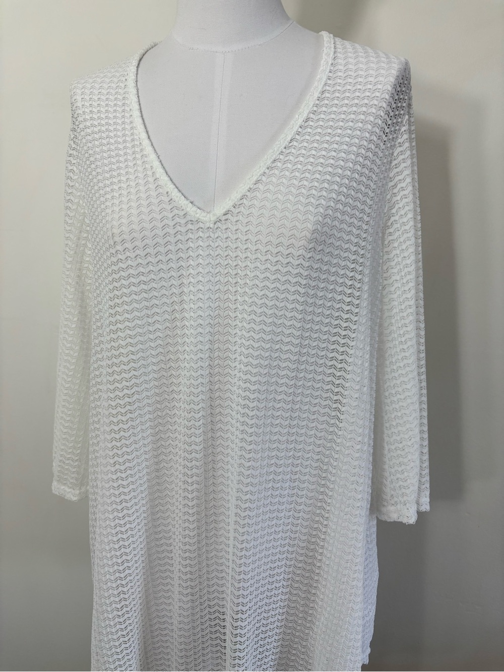 👙Women’s Jordan Taylor White Mesh V-Neck Beach Bathing Suit Cover-Up Size L